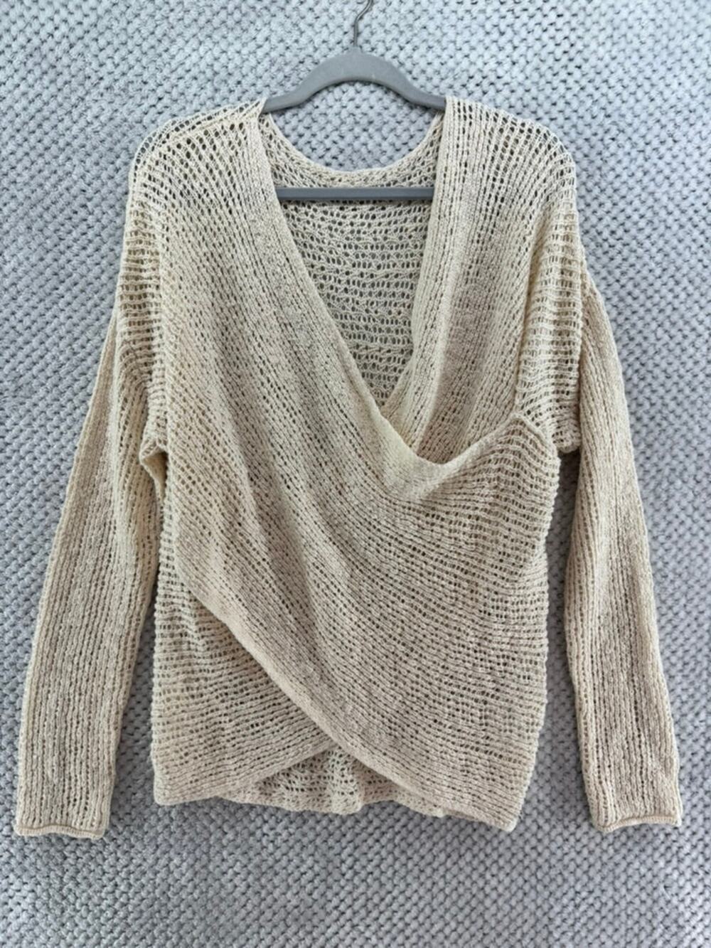 Billabong Coastal Open Weave Knit Wrap Pullover Top Large Beige Beach Layer